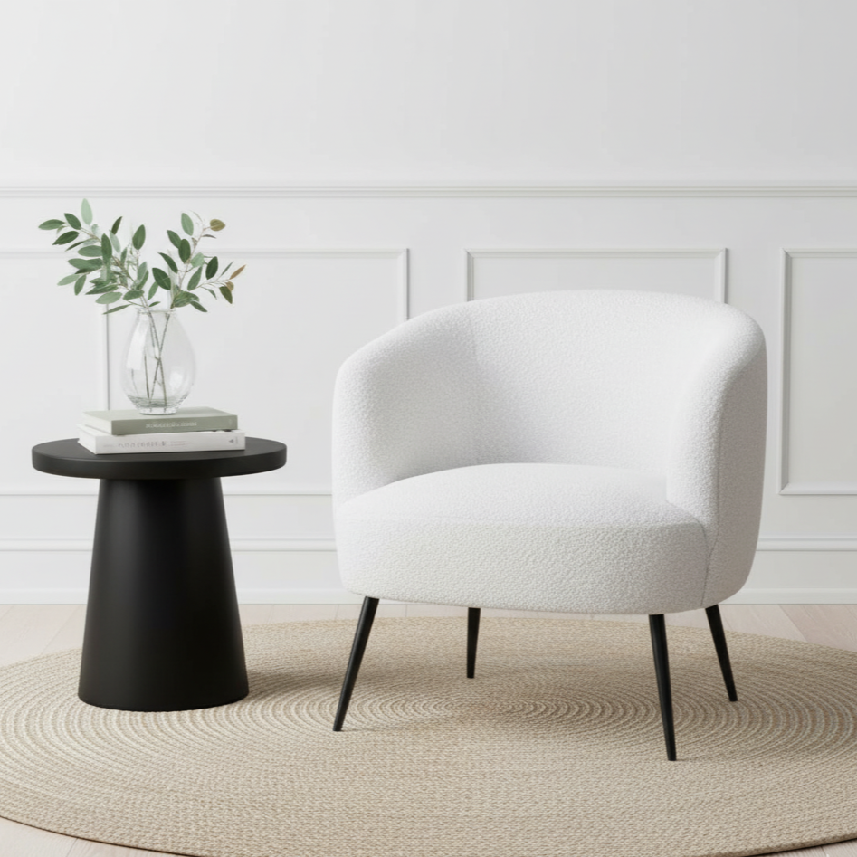 Siena Bouclé Fabric and Black Metal Tub Armchair