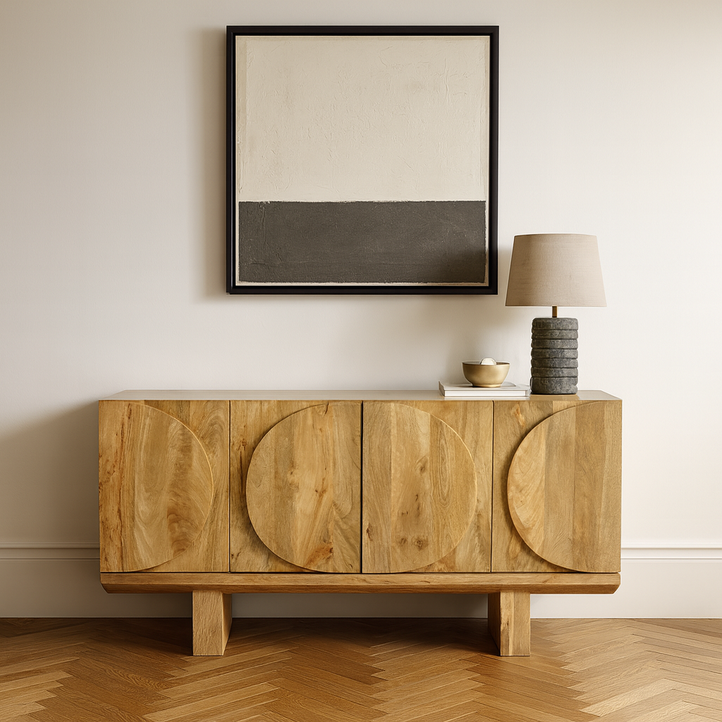 Aranya Solid Wood Oval Design 4 Door Sideboard