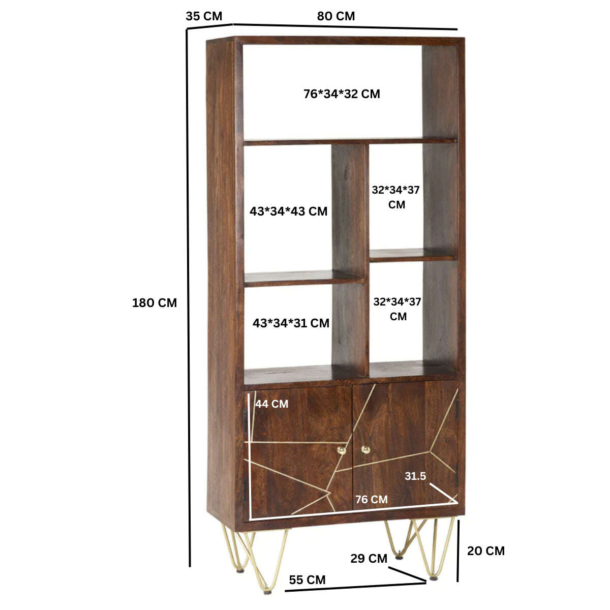 Dark Gold Mango Wood Bookcase