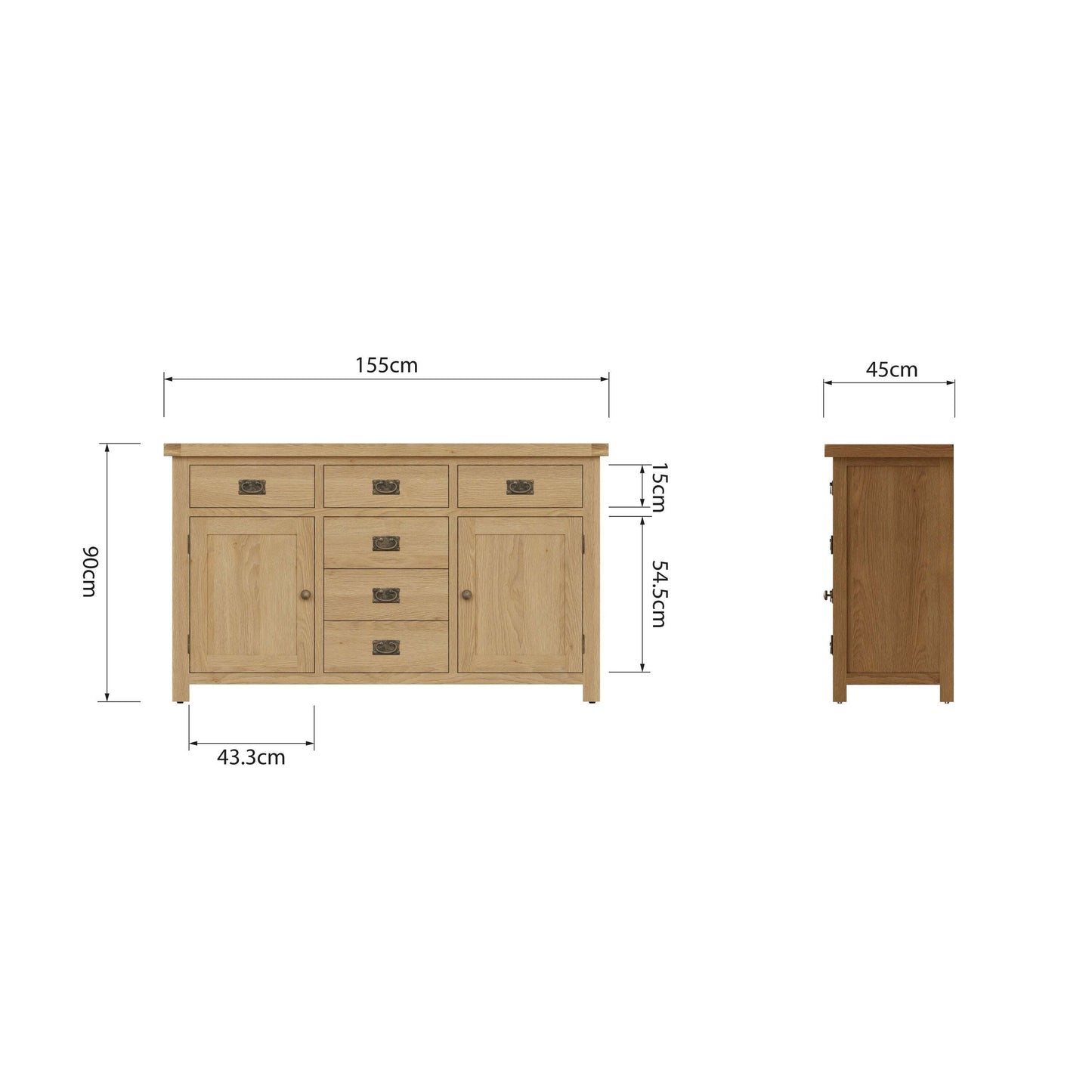Dewsbury Oak 2 Door 6 Drawer Sideboard