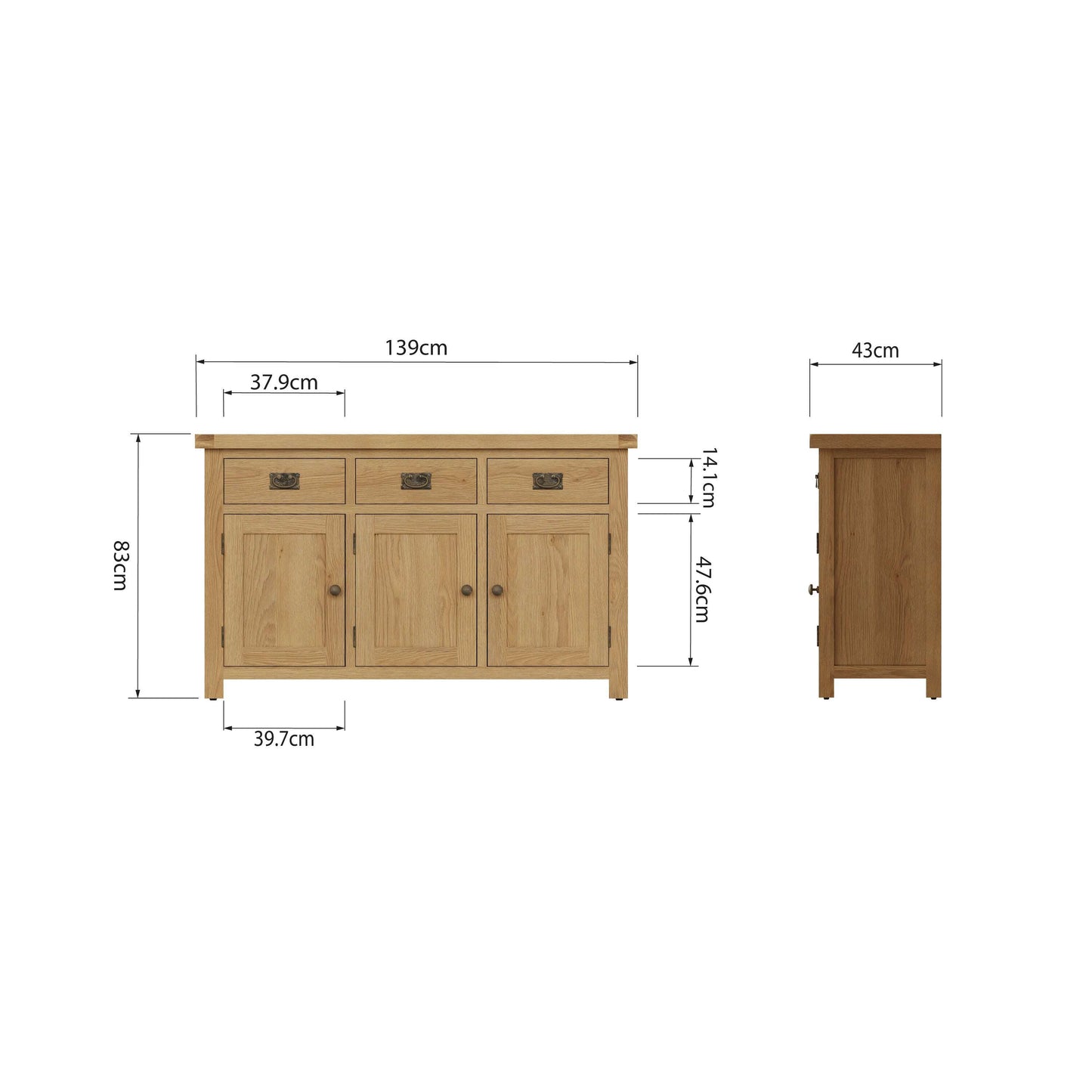 Dewsbury Oak 3 Door Sideboard