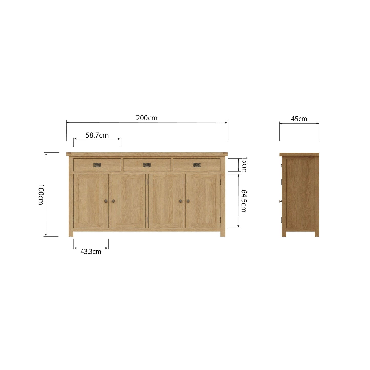 Dewsbury Oak 4 Door Sideboard