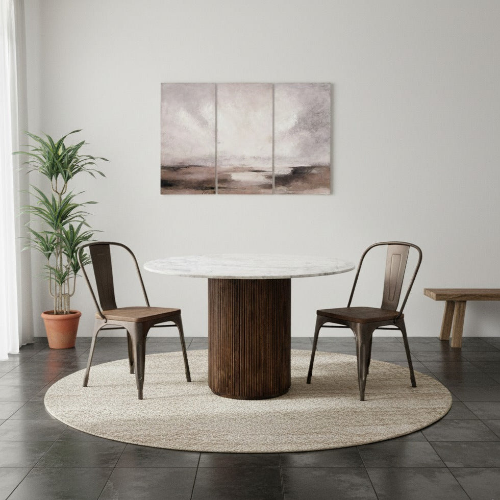 Opal Mango Wood Round Dining Table With Marble Top
