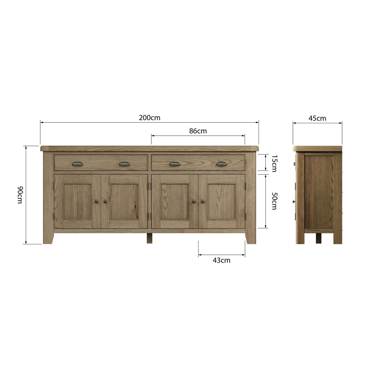 Eaton Country Oak 4 Door Sideboard