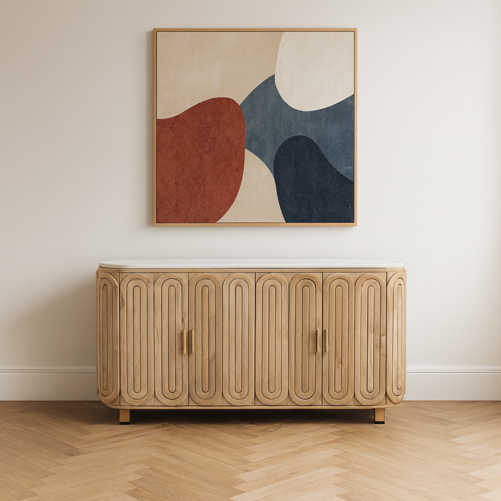 Aranya Solid Wood Capsule Design Marble Top Sideboard