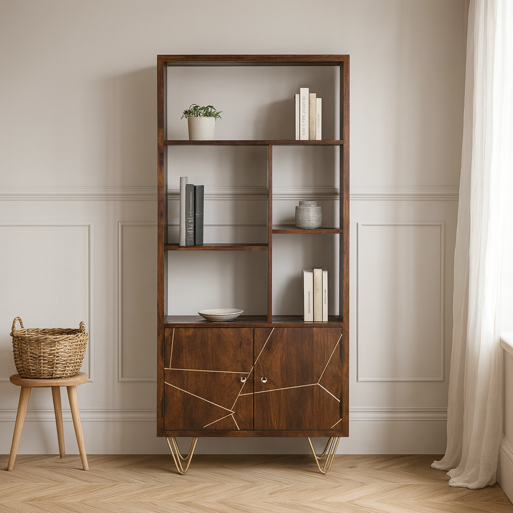 Dark Gold Mango Wood Bookcase