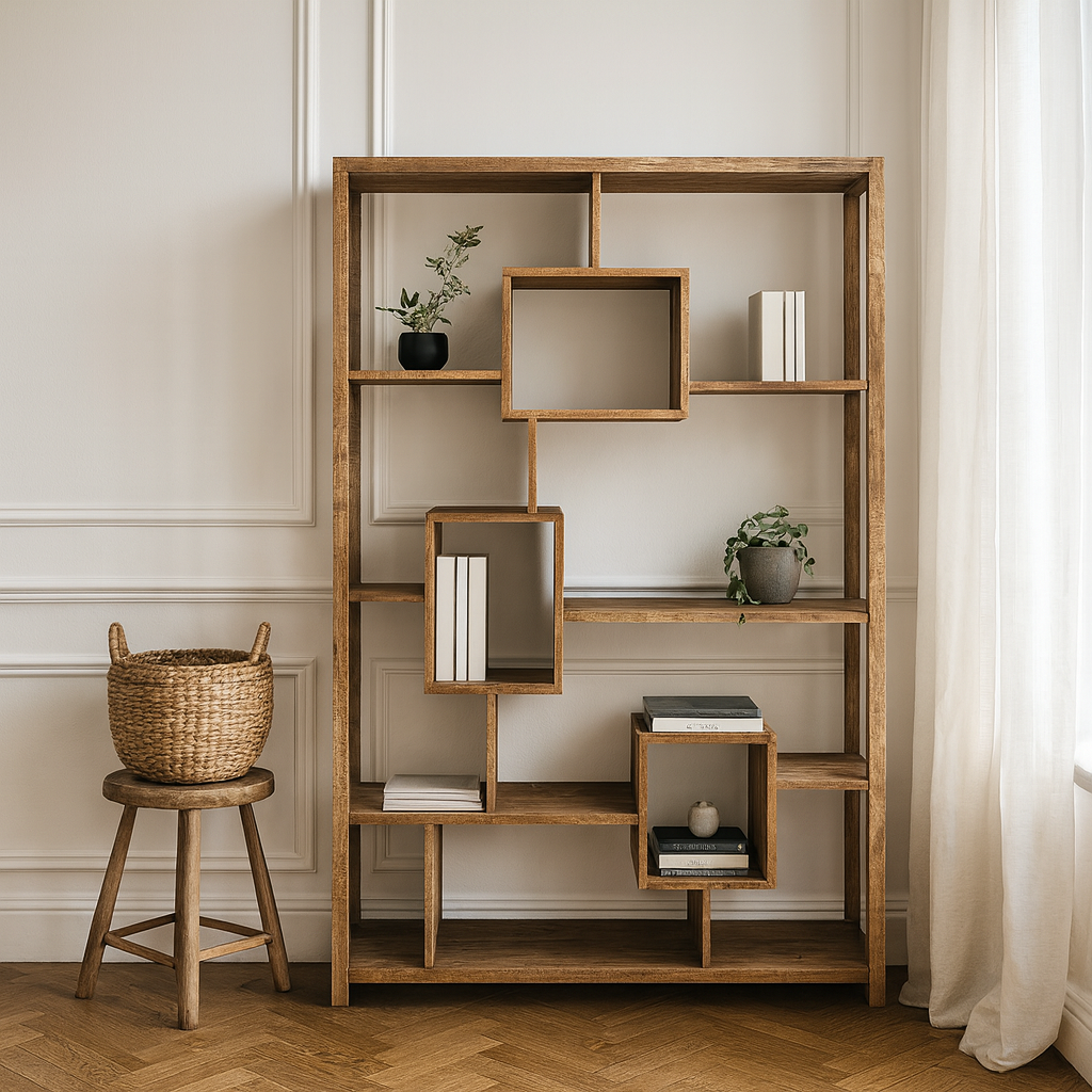 Rumi Mango Wood Geometric Bookcase