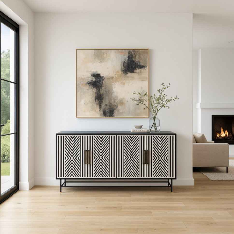 Delaney Bone Inlay Four Door Buffet Sideboard