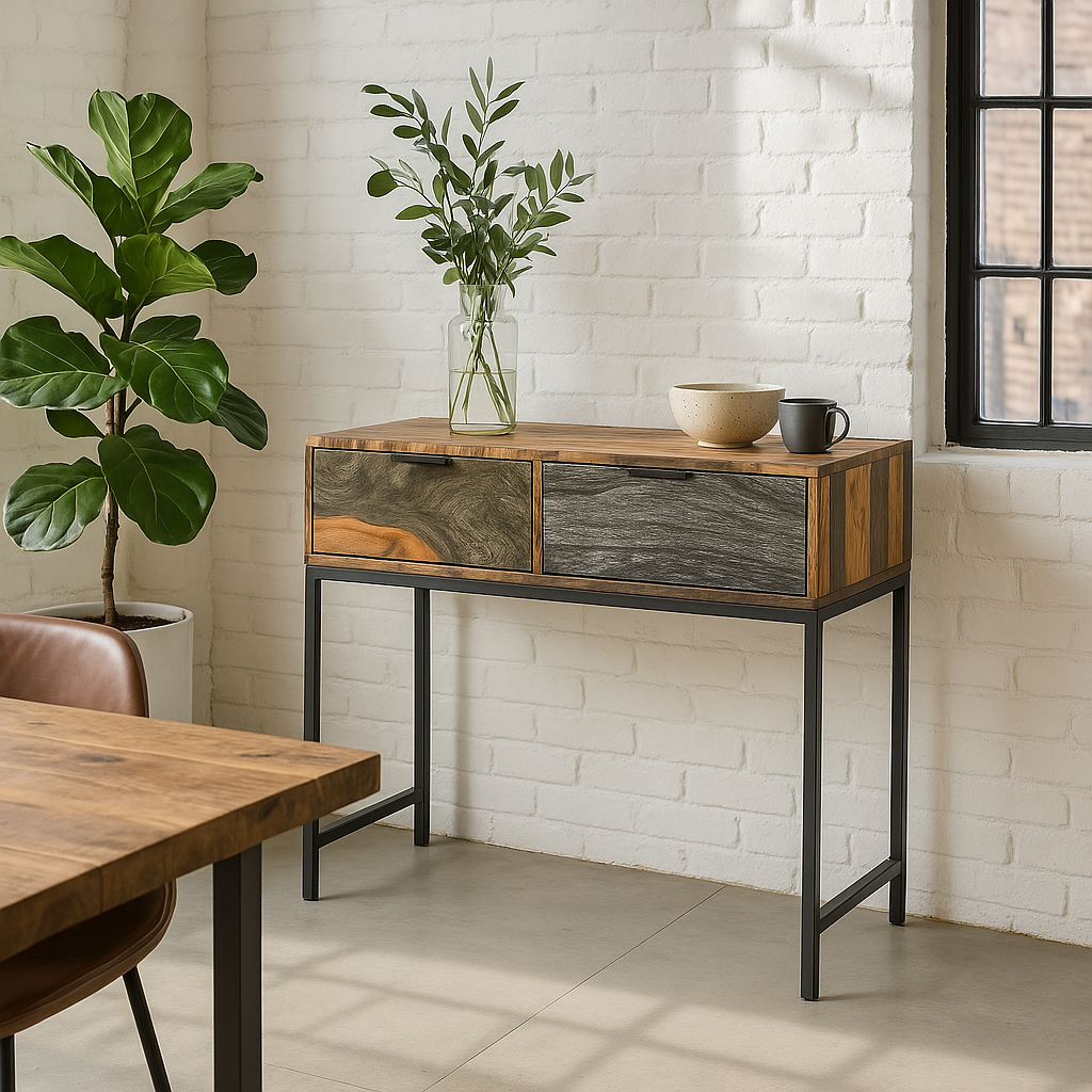 Kavi Sheesham Wood 2 Drawer Console Table