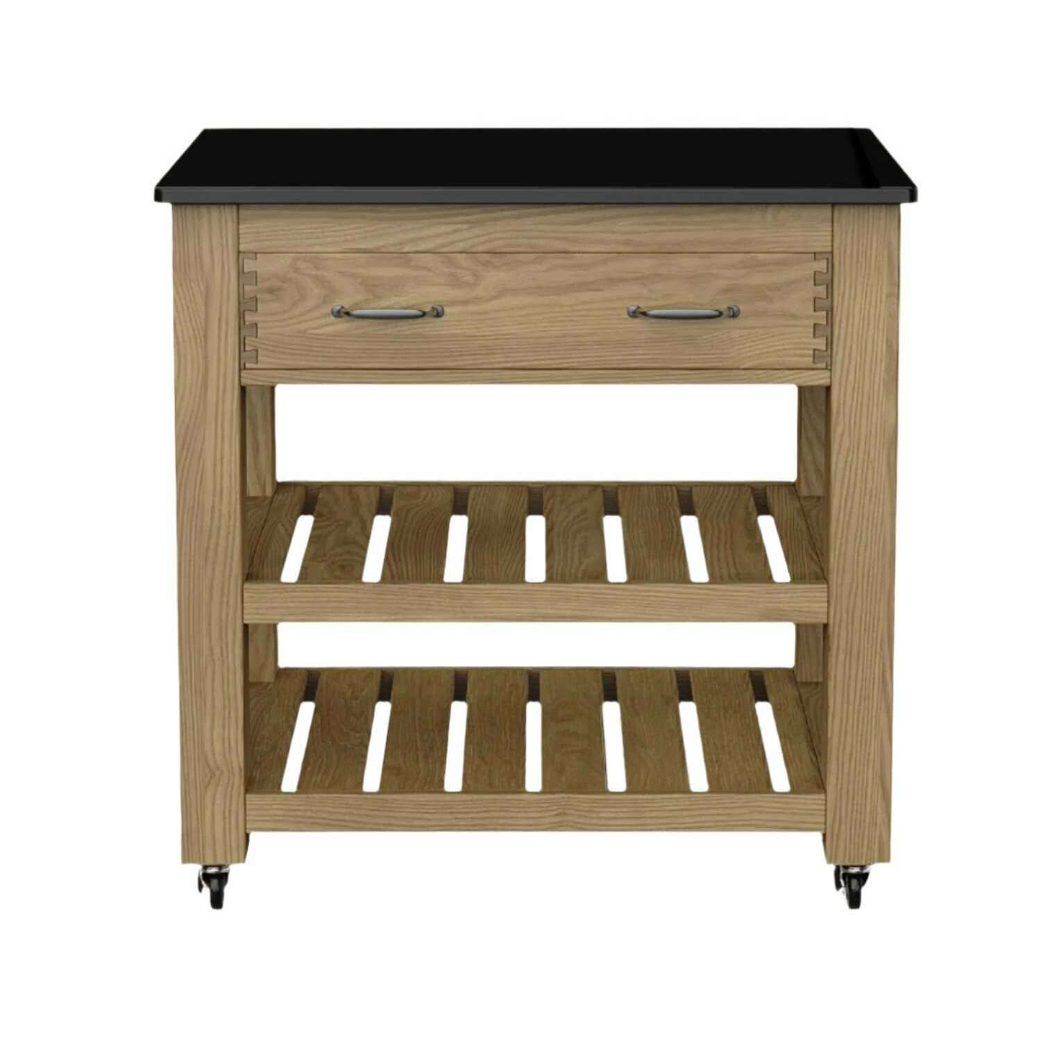 Oxford Double Drawer Small Oak Kitchen Island With Black Granite Top - Kitchen Island - Heart of Kitchens