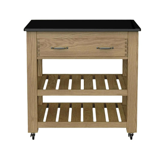 Oxford Double Drawer Small Oak Kitchen Island With Black Granite Top - Kitchen Island - Heart of Kitchens