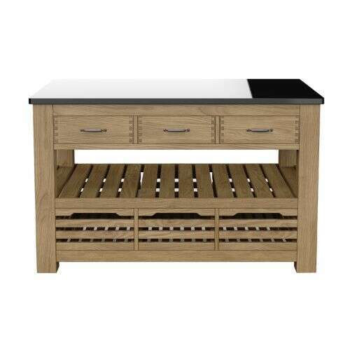 Oxford Three Drawer Oak Kitchen Island With Black Granite Top - Kitchen Island - Heart of Kitchens