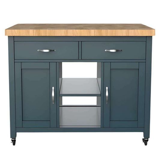 Savannah Blue Kitchen Island With Butchers Block - Kitchen Island - Heart of Kitchens
