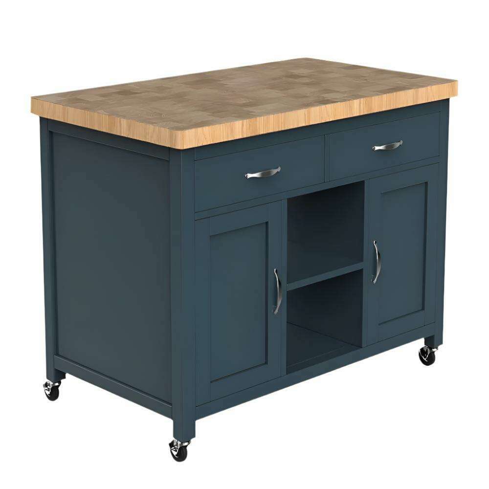 Savannah Blue Kitchen Island With Butchers Block - Kitchen Island - Heart of Kitchens