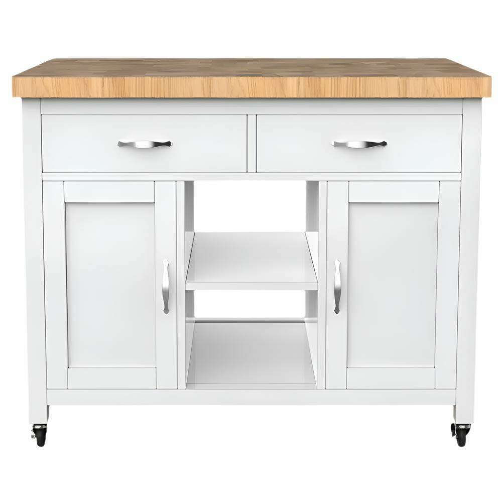 Savannah White Kitchen Island With Butchers Block - Kitchen Island - Heart of Kitchens