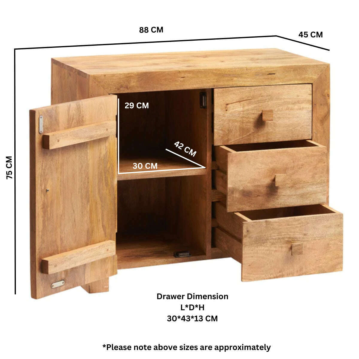 Toko Light Mango Wood 3 Drawer Sideboard - Sideboard - Heart of Kitchens