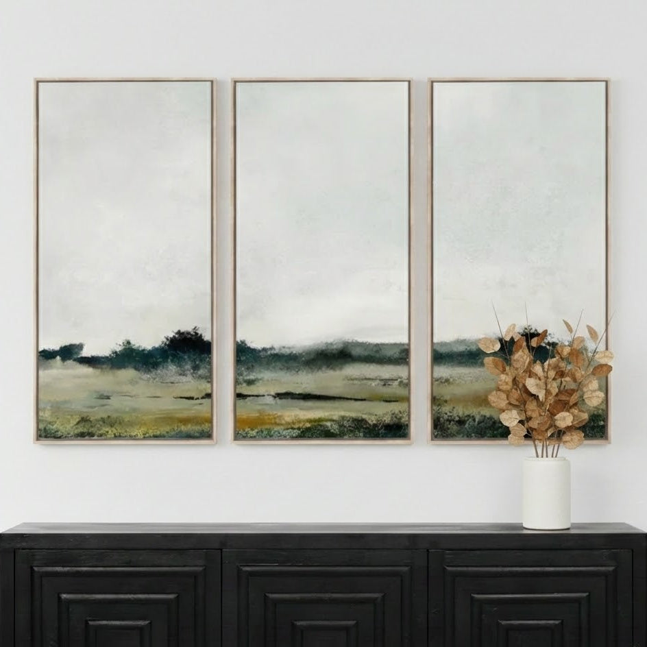 Green Fields Landscape Wall Art (Set of 3)
