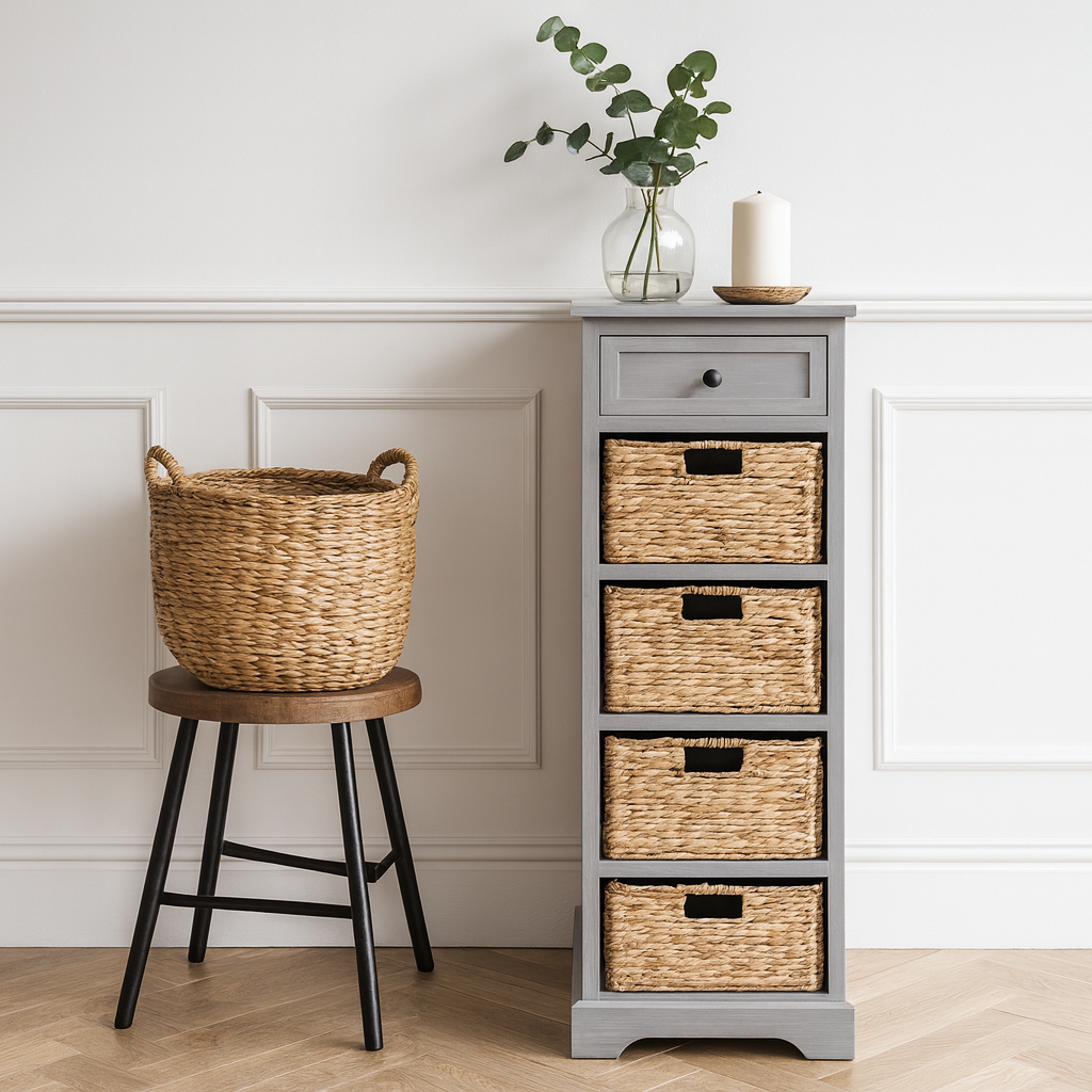 Devonshire Pine Wood 1 Drawer 4 Basket Tall Unit