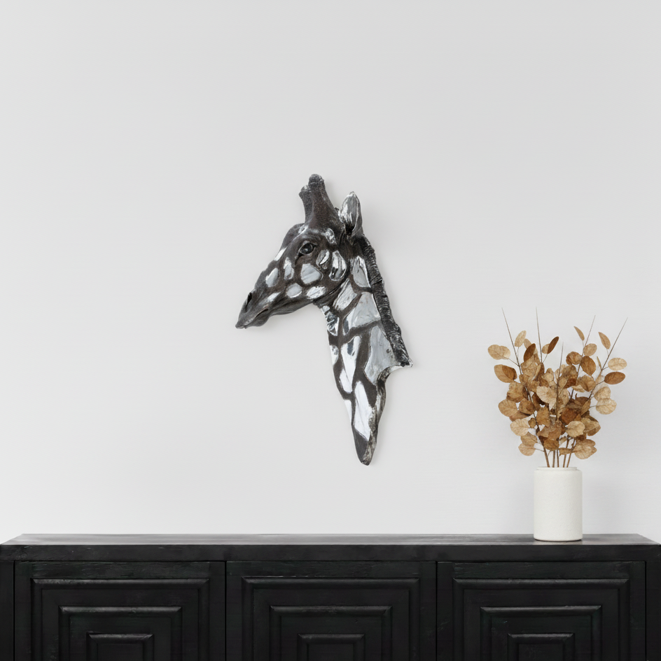 Dappled Silver Giraffe Head Wall Plaque Wall Art