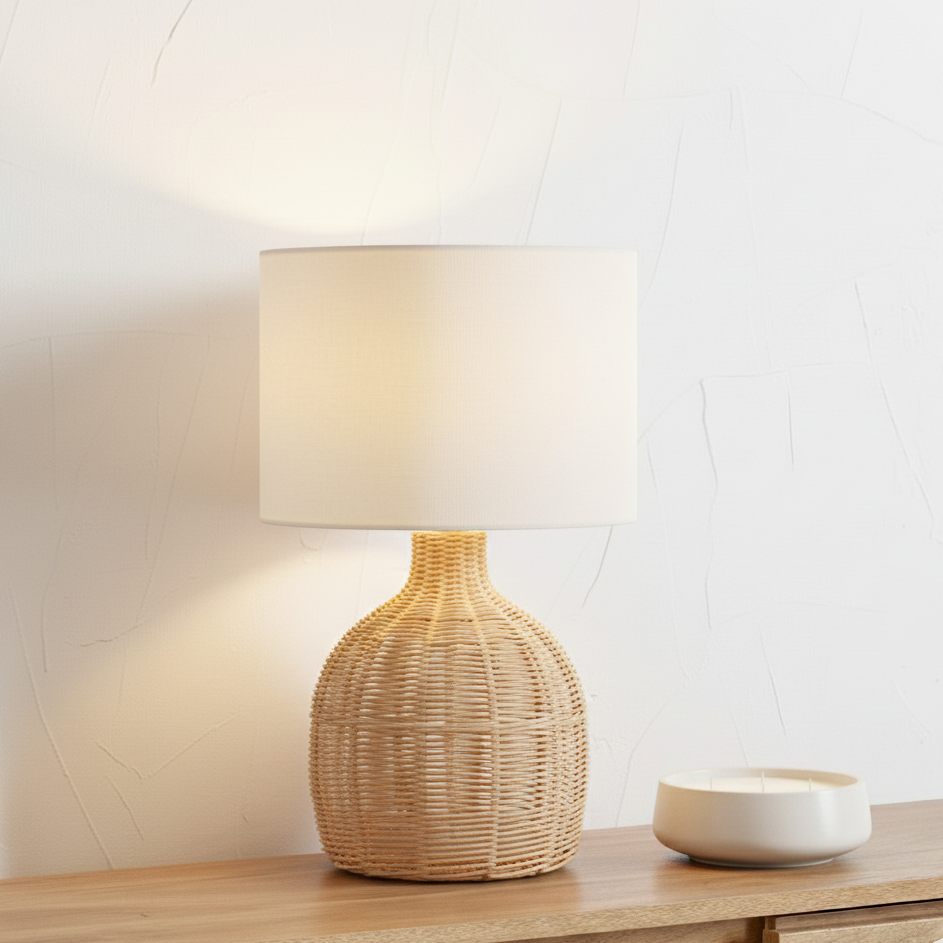 Caswell Natural Rattan Cloche Table Lamp