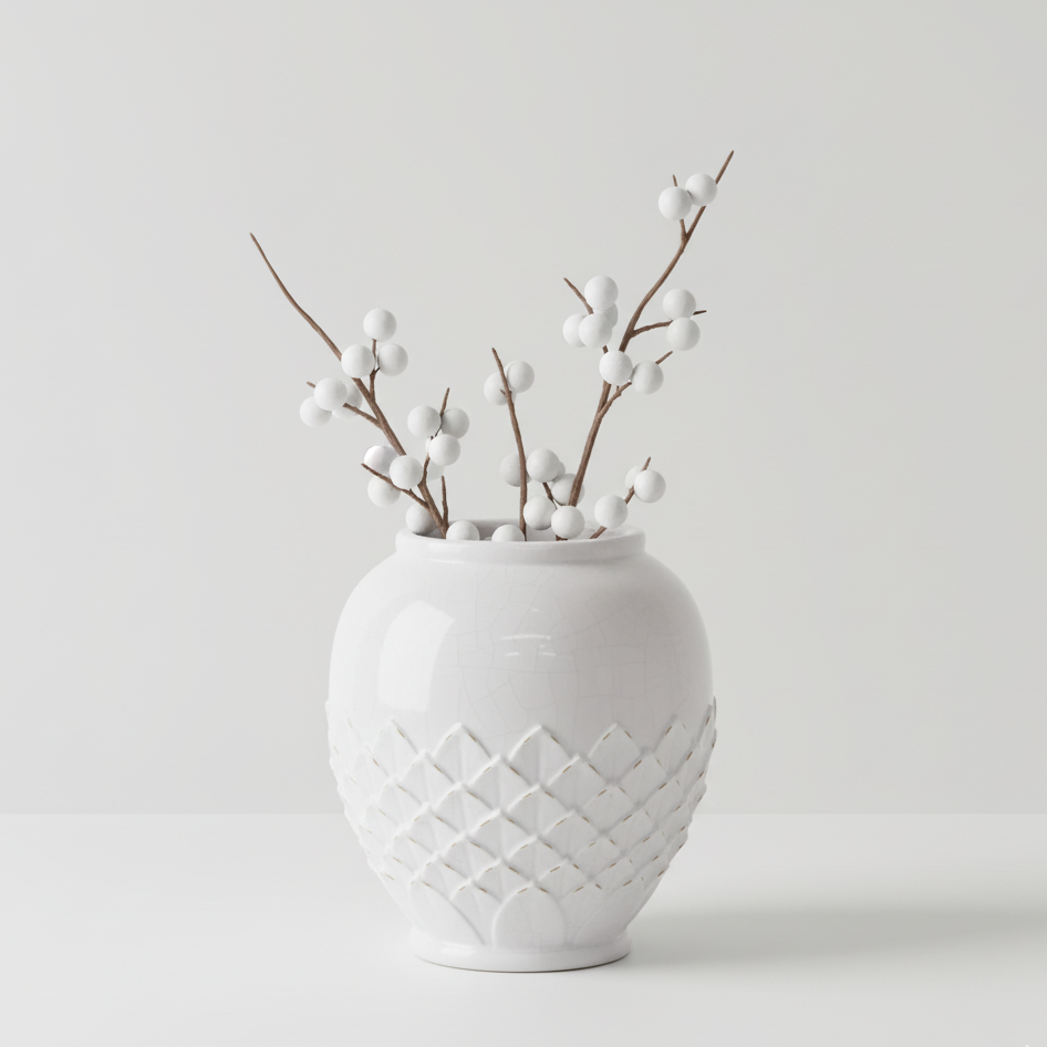 Willow White Leaf Detail Stoneware Vase