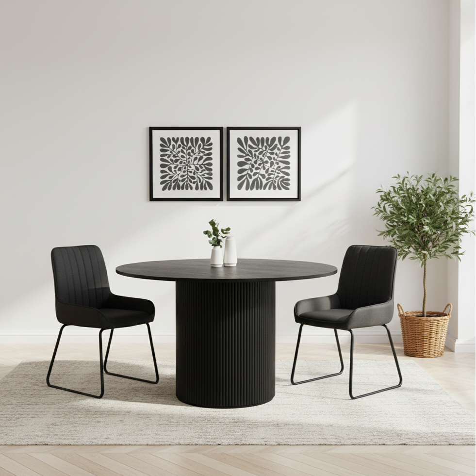 Louis Fluted 120cm Black Round Dining Table
