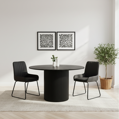 Louis Fluted 120cm Black Round Dining Table