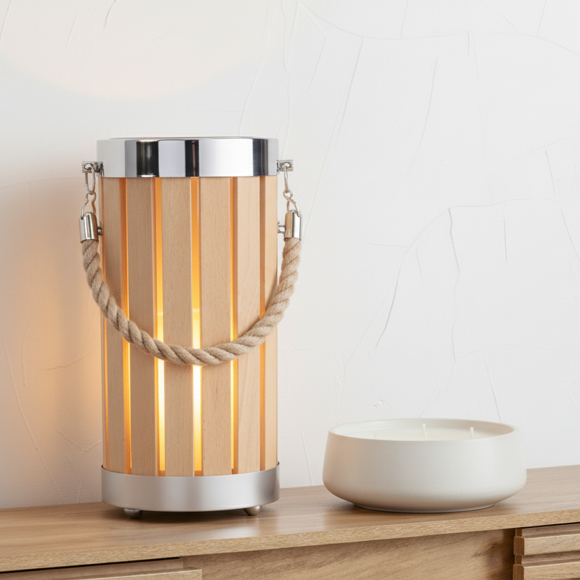 Austell Natural Wood Small Lantern Table Lamp