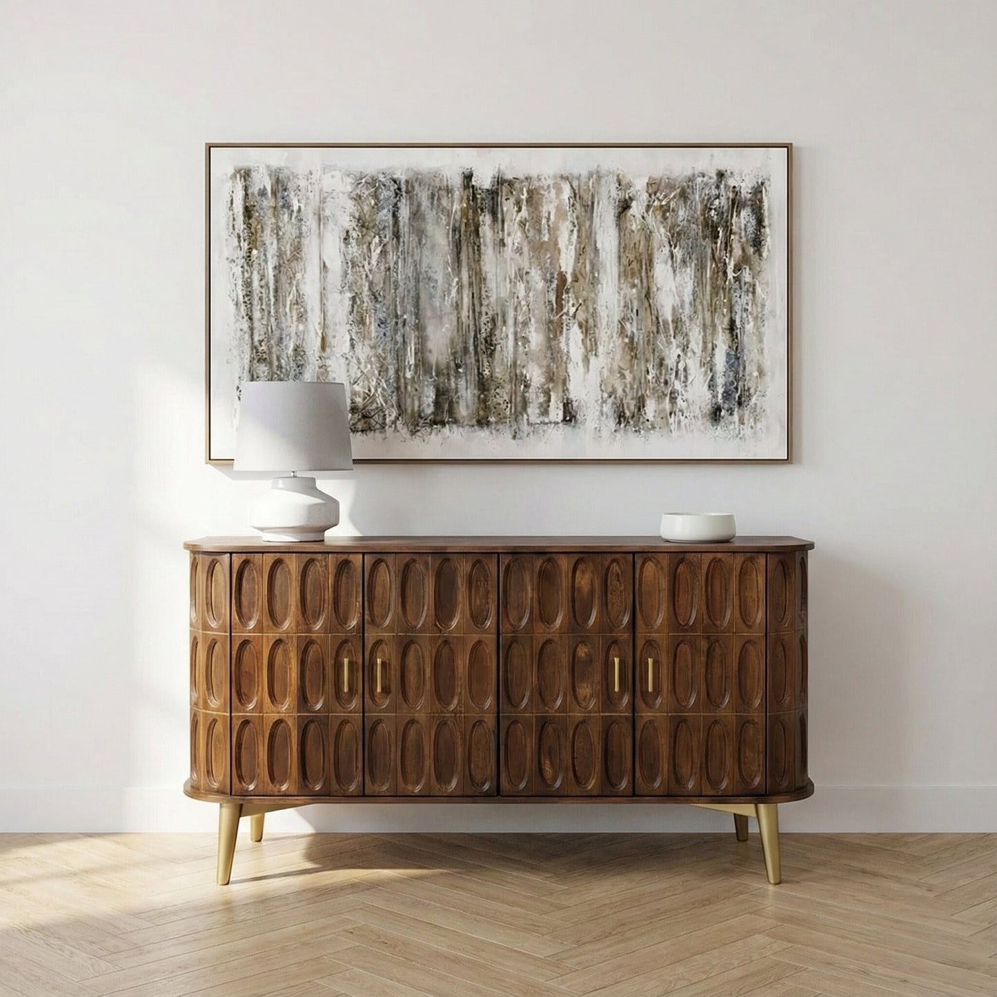 Aranya Solid Wood Oval Tile 4 Door Sideboard