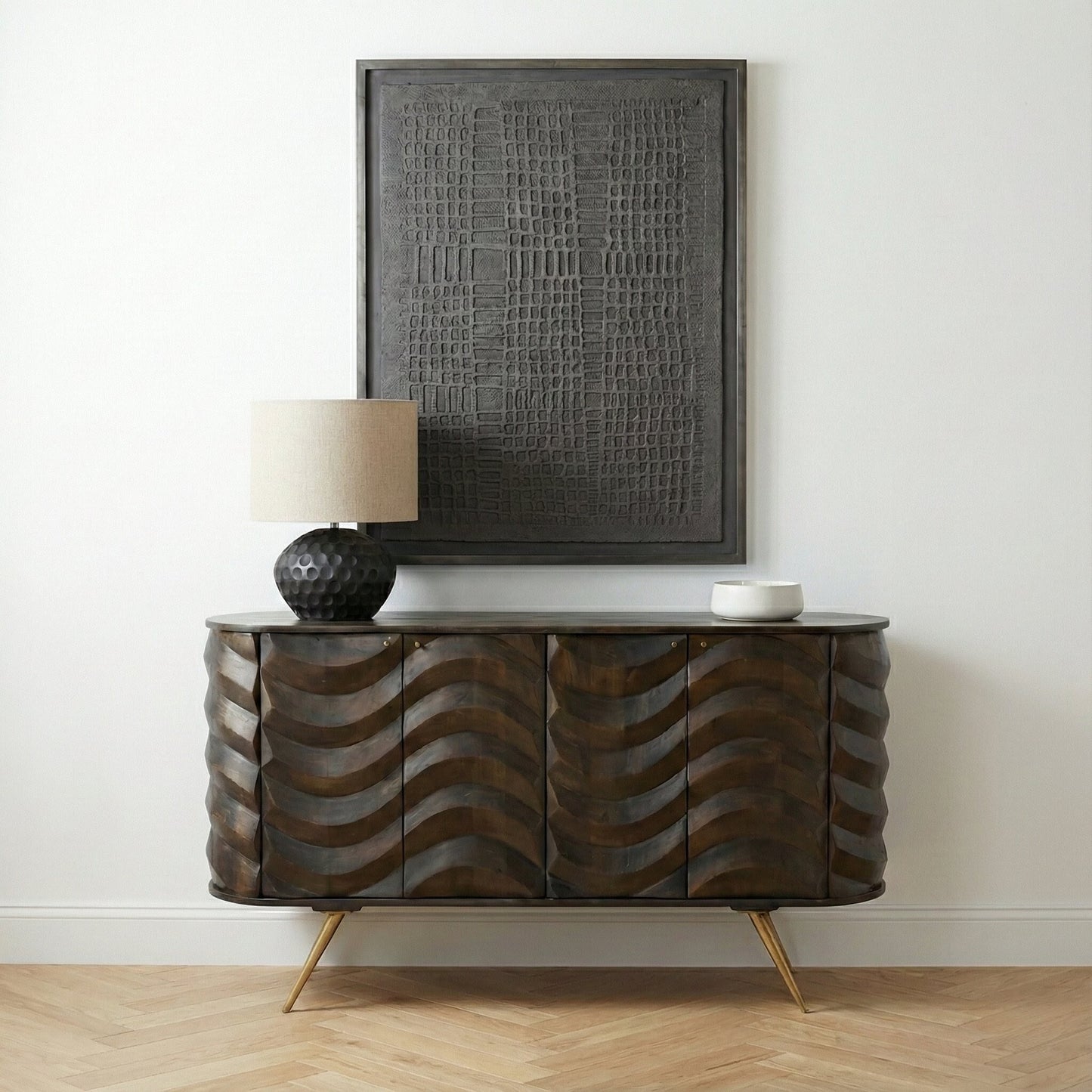 Aranya Solid Wood 4 Door Lehar Sideboard