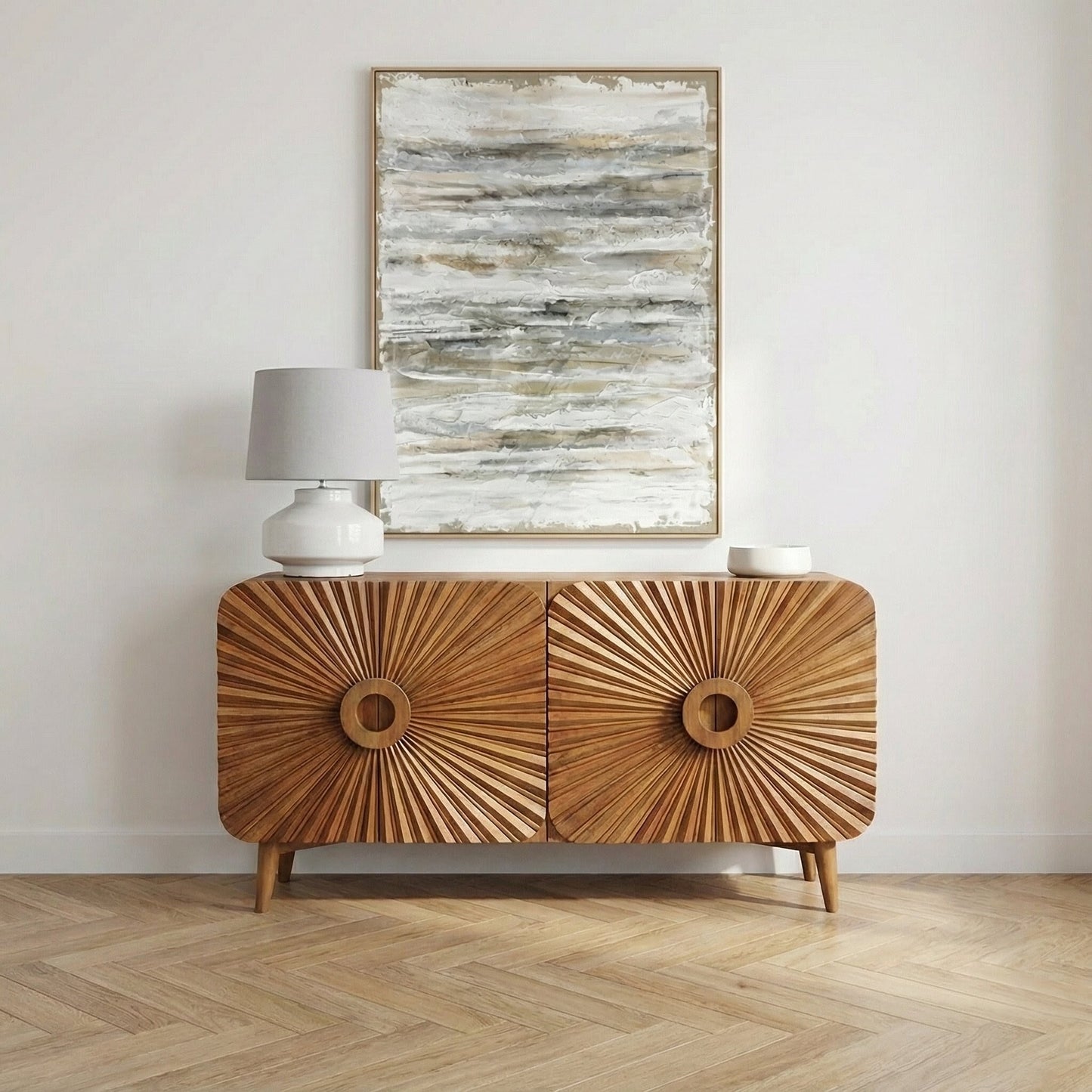 Aranya Solid Wood 4 Door Carved  Sideboard