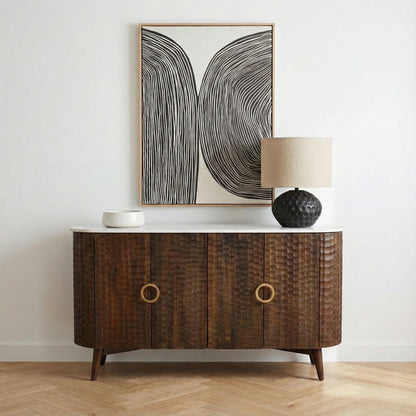 Aranya Solid Wood 4 Door Chiselled Sideboard