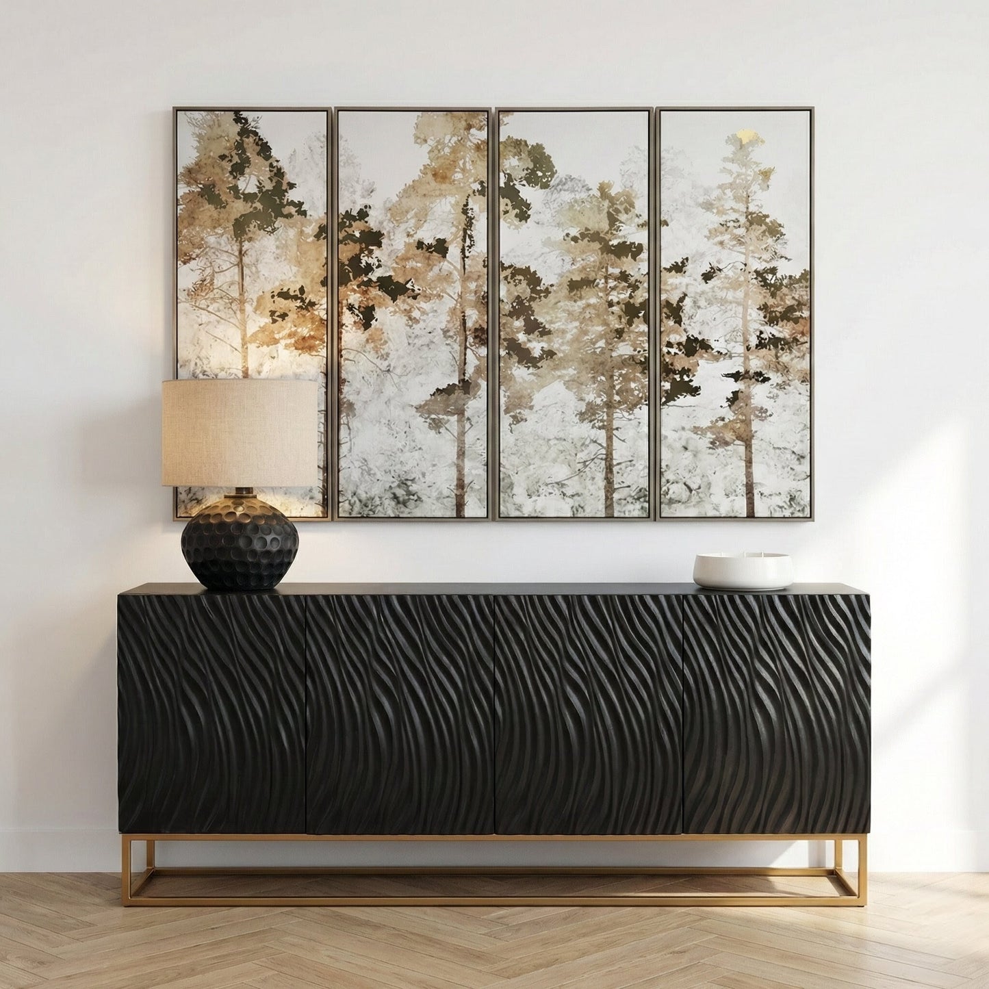 Duskgold Black Mango Wood Ripples Sideboard