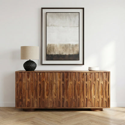 Aranya Solid Wood 4 Door Retro Carved Sideboard