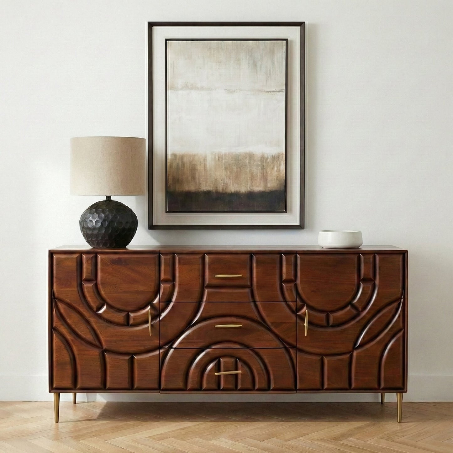 Aranya Solid Wood 2 Door 3 Drawer Sideboard