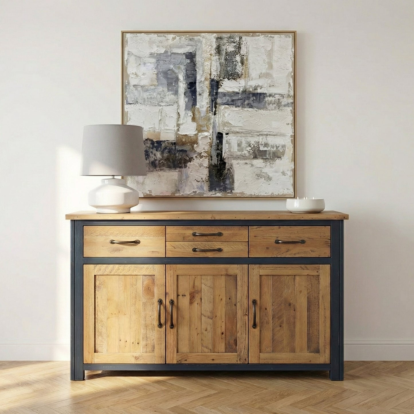 Splash of Blue Reclaimed Wood 3 Door Sideboard