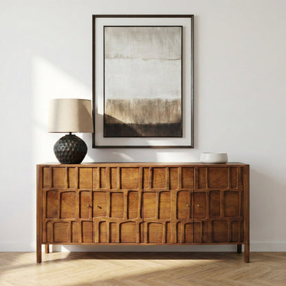 Aranya Solid Wood 4 Door Carved Detail Sideboard