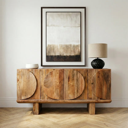 Aranya Solid Wood Oval Design 4 Door Sideboard