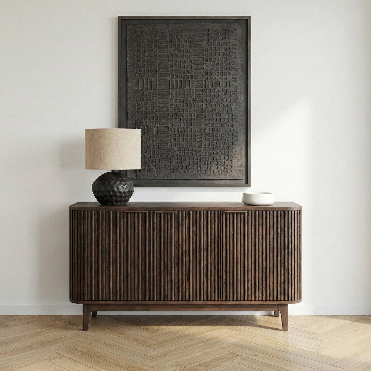 Raie Dark Brown Pine Wood 3 door Sideboard