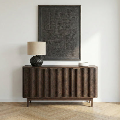 Raie Dark Brown Pine Wood 3 door Sideboard