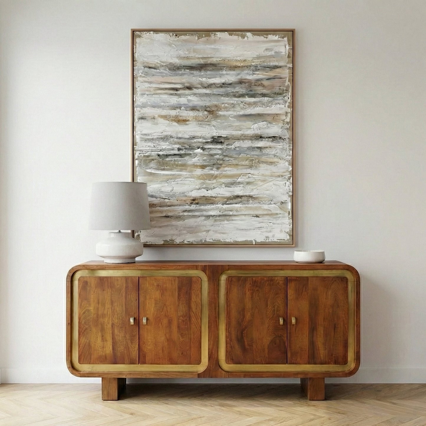 Aranya Solid Wood Square Pattern 4 Door Sideboard