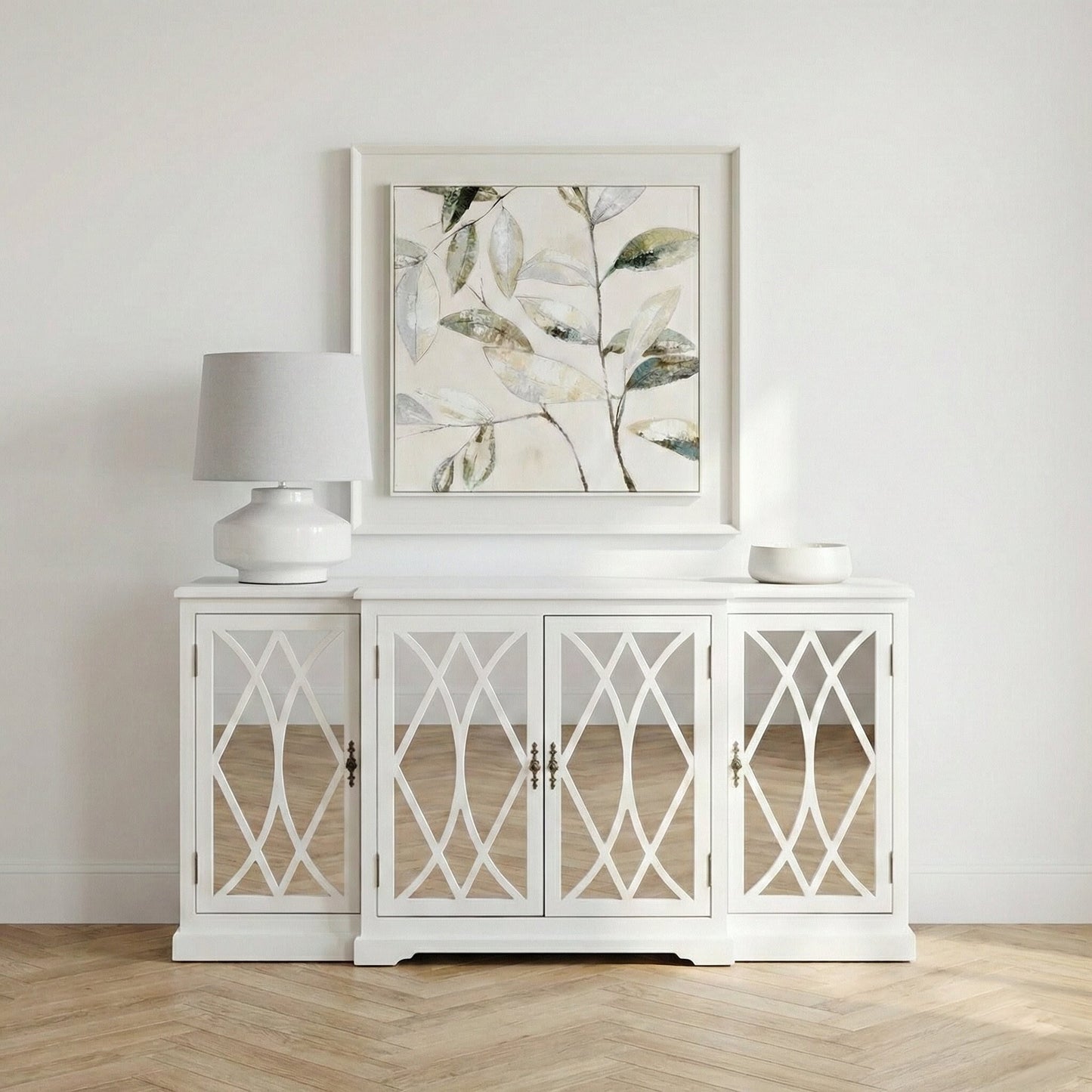 Nocturne White Breakfront Sideboard with Mirror Front