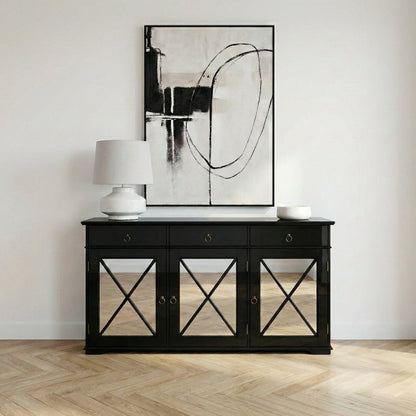 Nocturne Black Oriental Sideboard with Mirrored Doors
