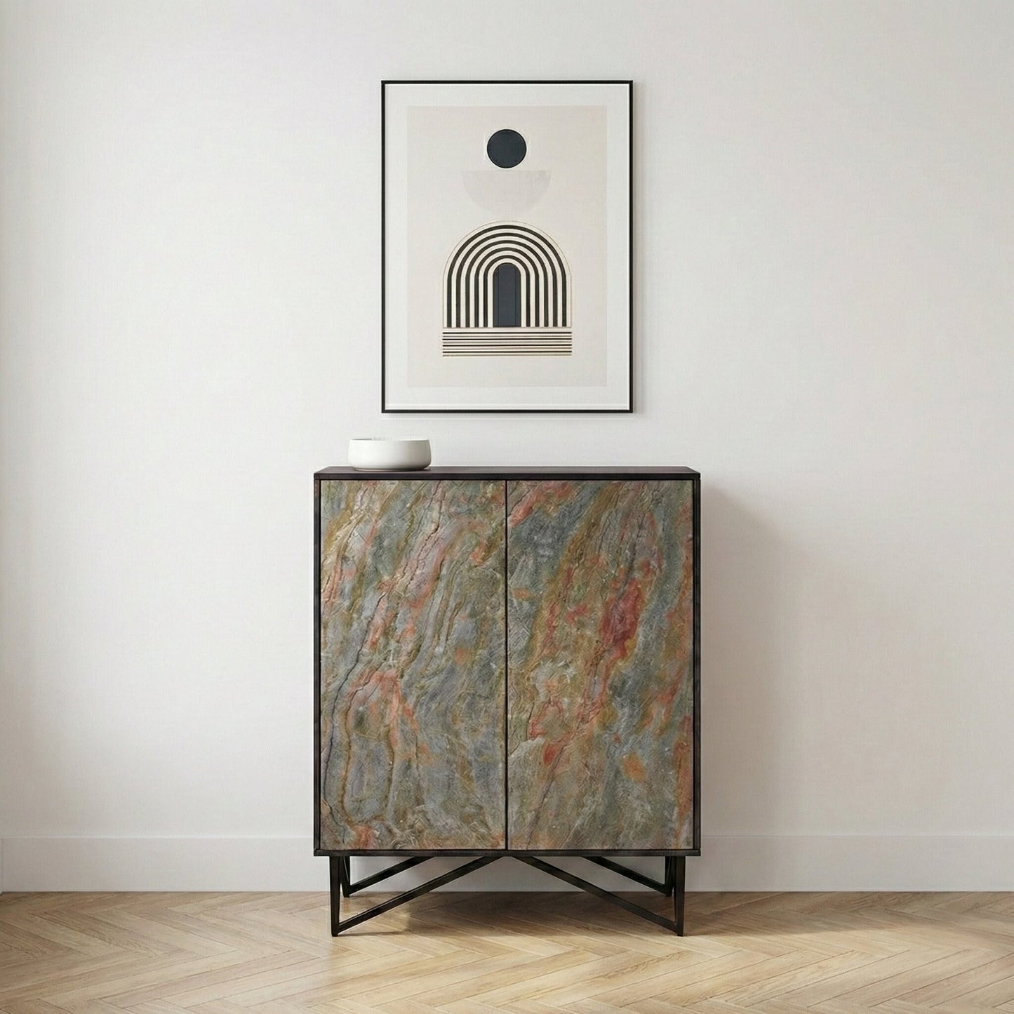Verde Black Mango Wood and Stone Veneer Sideboard