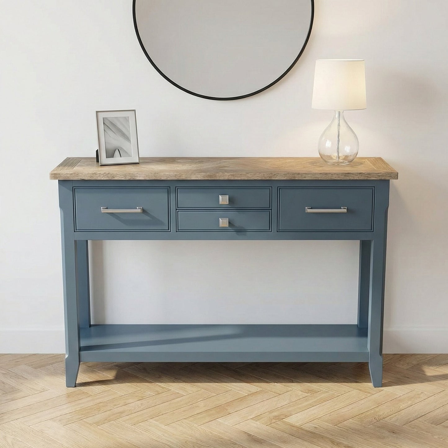 Signature Blue Oak Top Console Table
