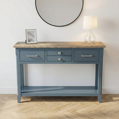Signature Blue Oak Top Console Table