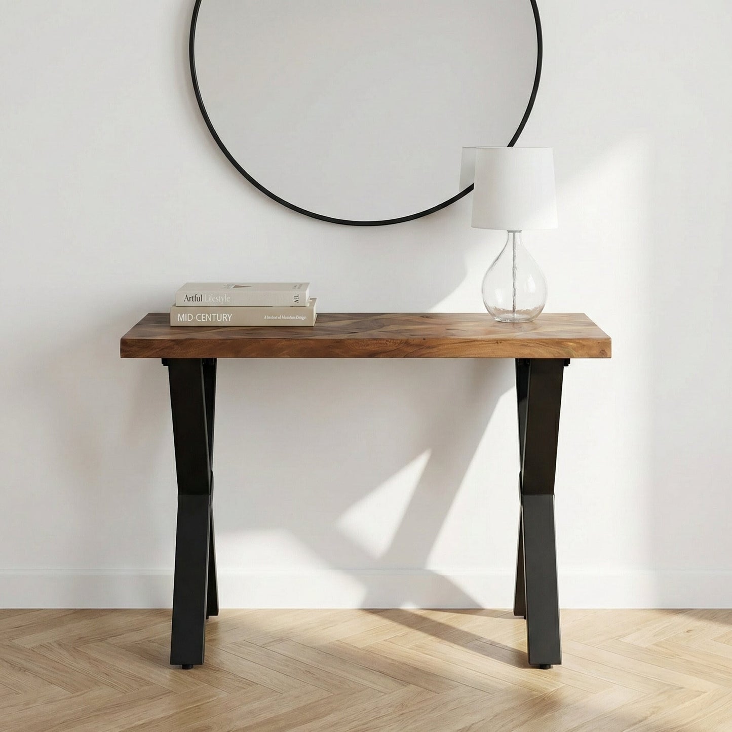 Lakota Recycled Wood and Brass Metal Console Table