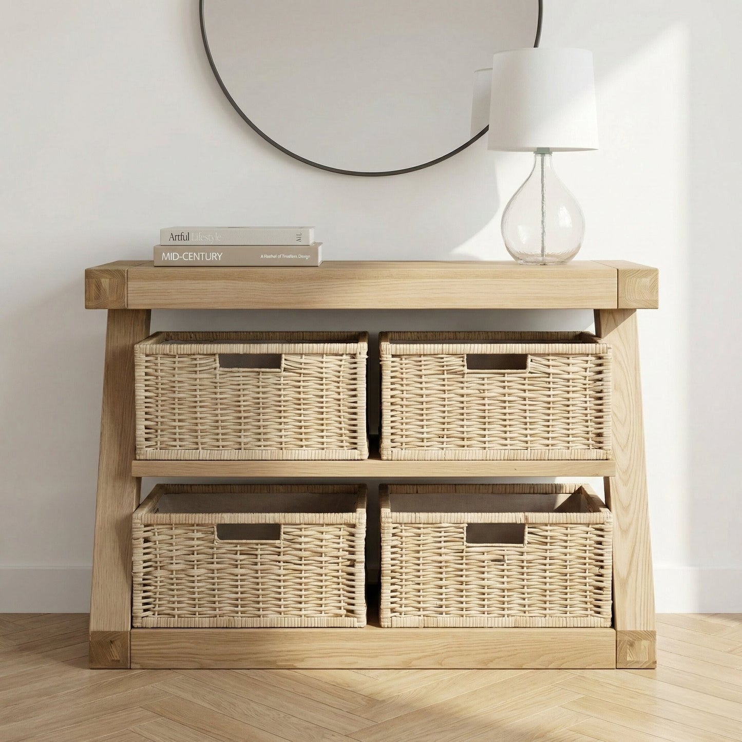 Z Solid Oak Basket Console Table