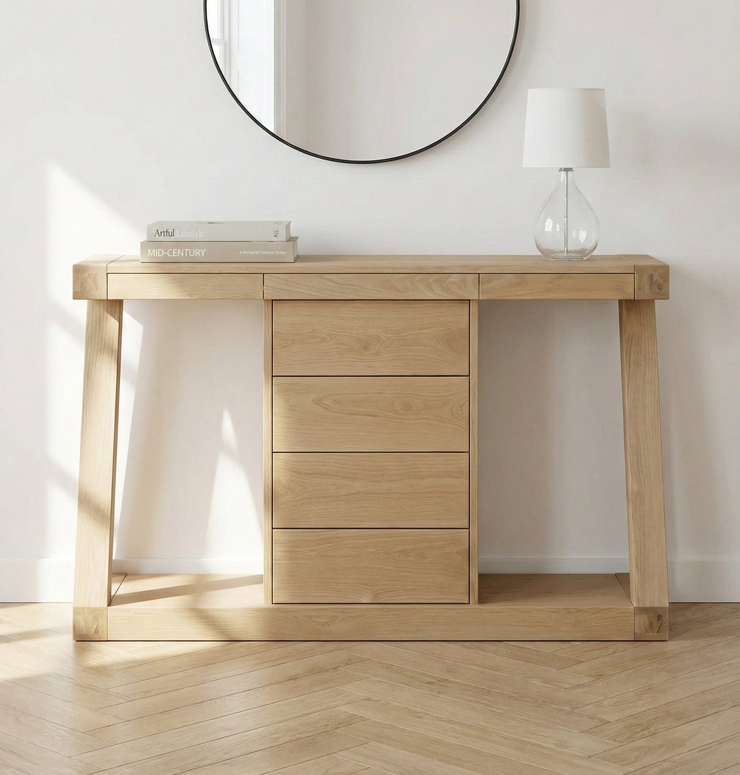 Z Solid Oak Wide Drawer Console Table
