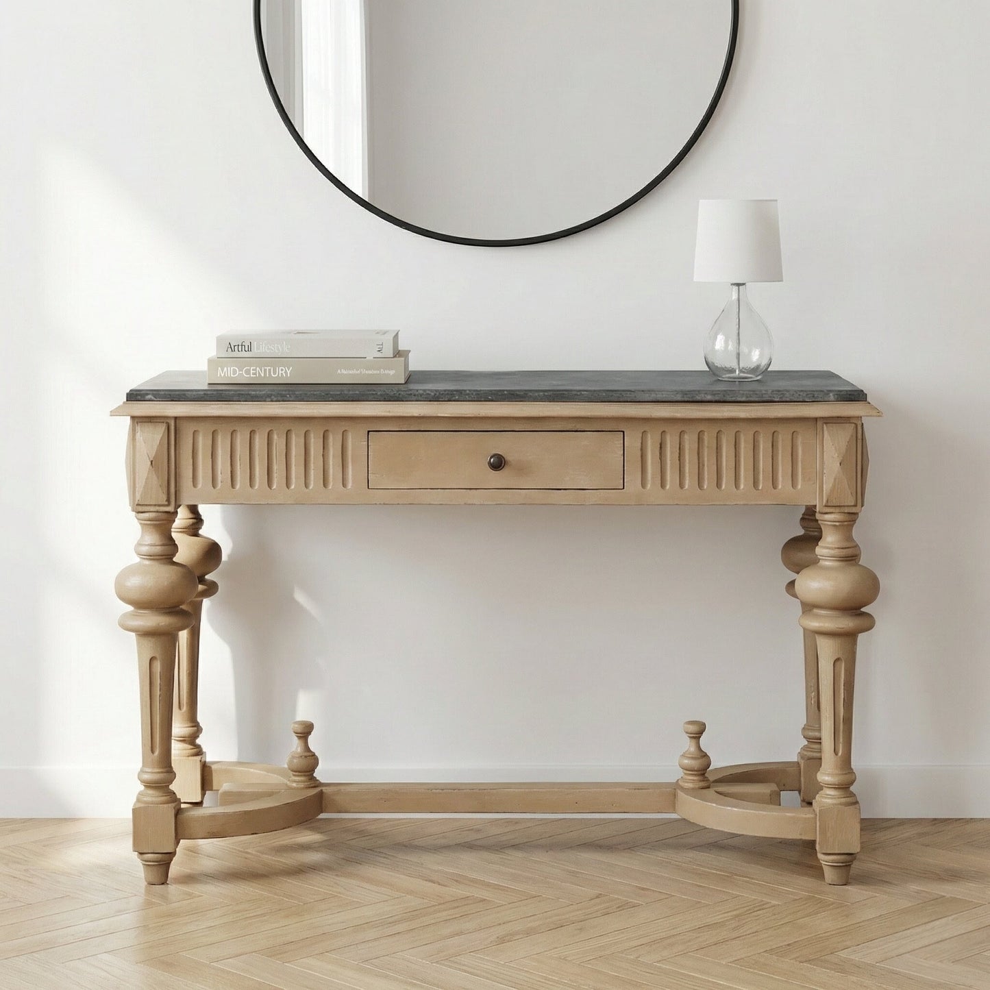 Arbouré Painted White Cedar Console Table with Stone Top